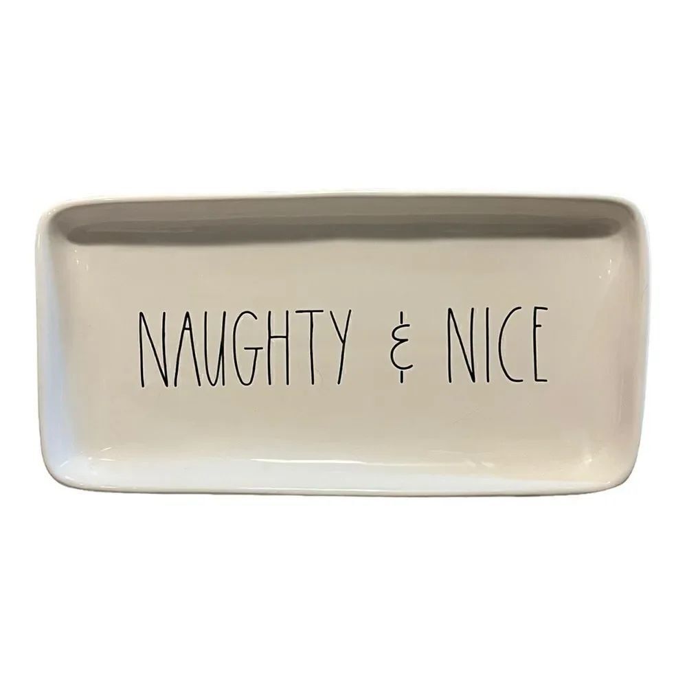 Rae Dunn Naughty & Nice Platter Tray Ceramic Holiday Santa Theme New